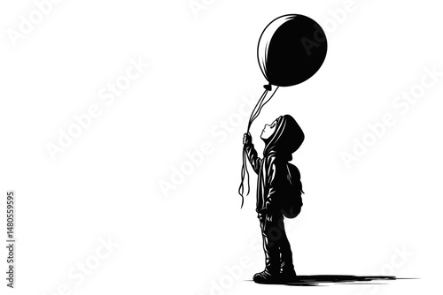 Silhouette of a Child Reaching for a Balloon