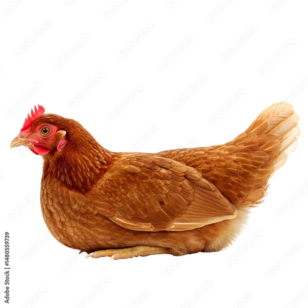 Fototapeta premium Isolated brown hen resting on black background poultry farming and chicken breeds for egg production on transparent background