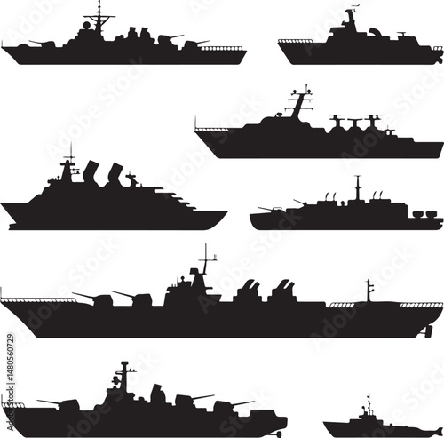 Silhouette of Shipping Vessels: This captivating image showcases an assortment of cargo ships. The stark silhouettes emphasize the sleekness of each vessel