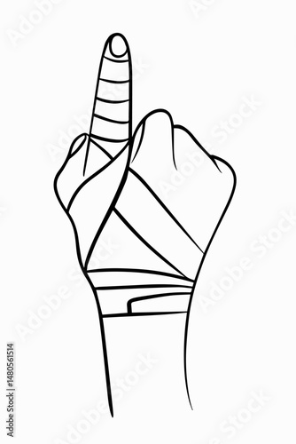 Vector isolated illustration of bandaging a finger. First aid for finger injuries.