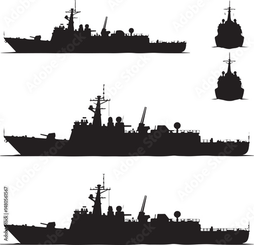 Silhouette of Shipping Vessels: This captivating image showcases an assortment of cargo ships. The stark silhouettes emphasize the sleekness of each vessel