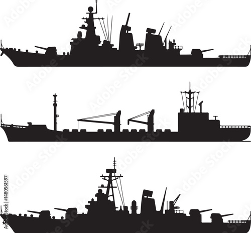 Silhouette of Shipping Vessels: This captivating image showcases an assortment of cargo ships. The stark silhouettes emphasize the sleekness of each vessel