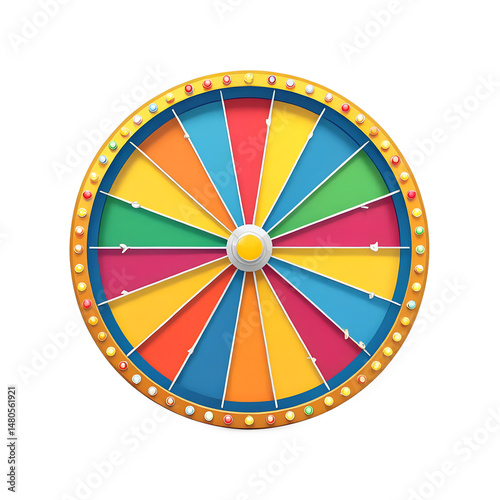 Colorful fortune wheel illustration for game show or prize wheel spin isolated on transparent background