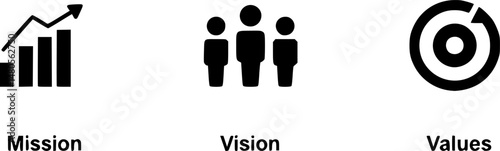 Simple flat icon for visualisation of Mission, Vision and Values of company
