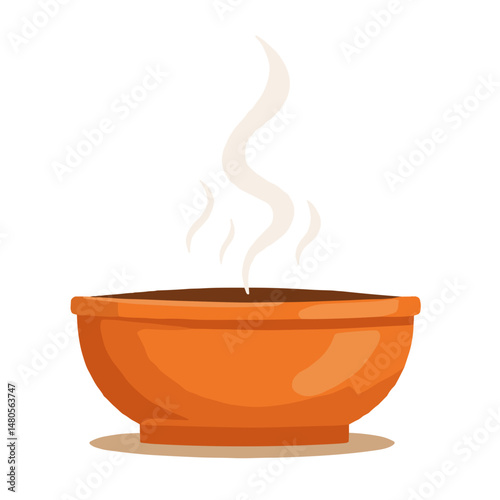 Hot steaming bowl against white background  
