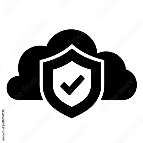 Cloud Server with Shield and Checkmark Icon, Certified Security Concept