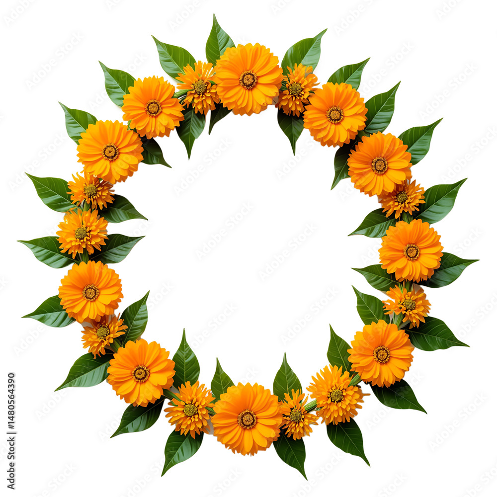 Fototapeta premium Wreath floral frame border isolated on transparent background