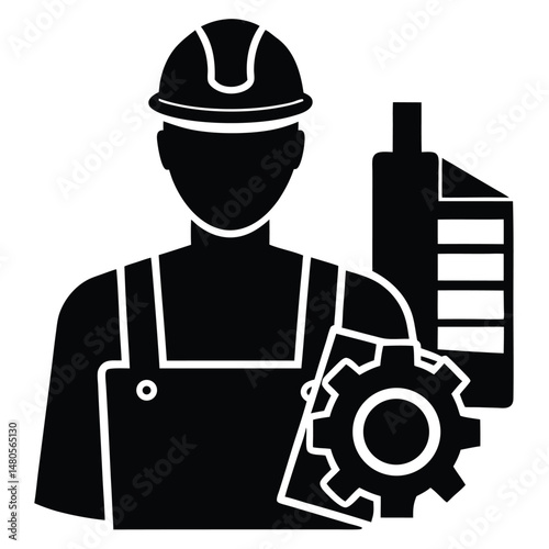 Factory worker element isolated maintenance logbook on white background