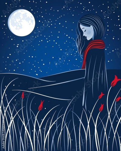 Contemporary surrealism  abstract poster featuring a modern woman and floral elements