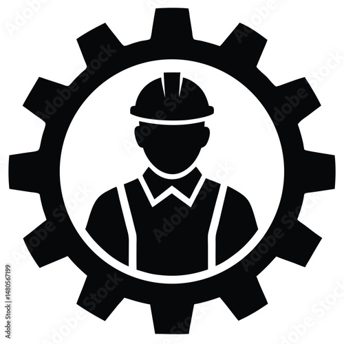 factory worker element isolated mechanical gear on white background 