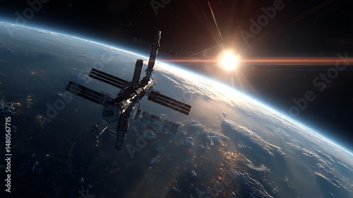 Wallpaper Mural Space station orbiting Earth at sunrise Torontodigital.ca