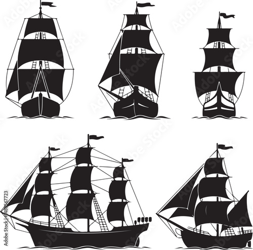 Silhouette of Shipping Vessels: This captivating image showcases an assortment of cargo ships. The stark silhouettes emphasize the sleekness of each vessel