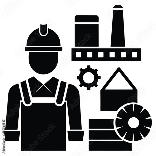 factory worker element isolated parts tray on white background 