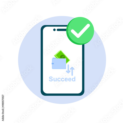 Cash and smart phone money transfer, flat style. Online payment concept, money transaction, make money, financial savings.