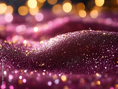 A  blurry,  shimmering  surface  of  purple  glitter  with  gold  specks.