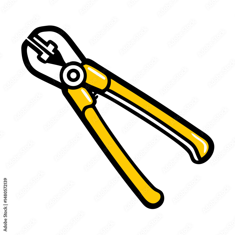 Bolt cutter with yellow handles on white background  