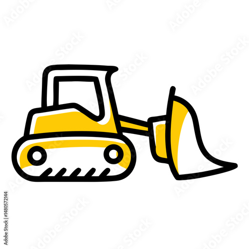 Yellow bulldozer with scoop illustration on white background  