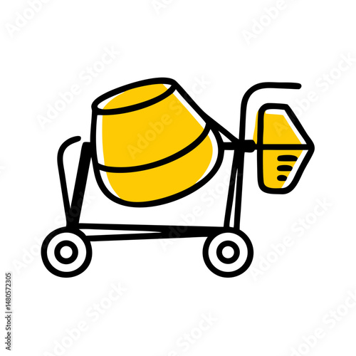 Yellow concrete mixer on wheels for construction projects  