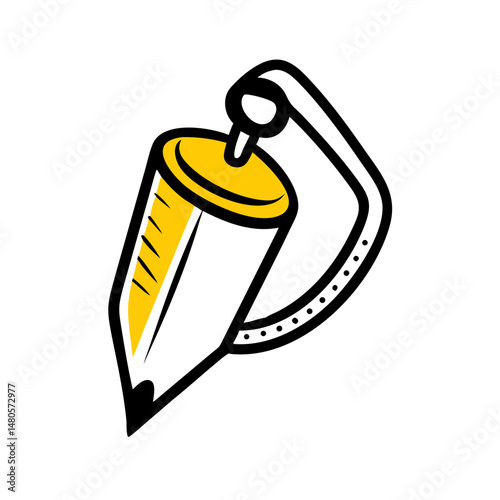 Plumb line tool with yellow cylinder and pencil attached for accuracy  