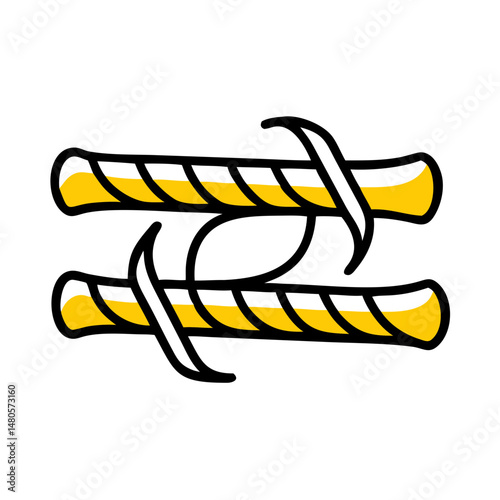 Yellow and black rebar graphic design with intertwined sections  