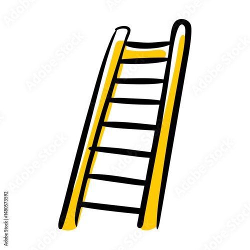 Simple yellow ladder drawn in a minimalist style on white background  