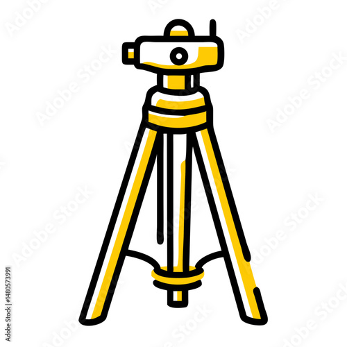 Surveying tripod with yellow legs and detailed design