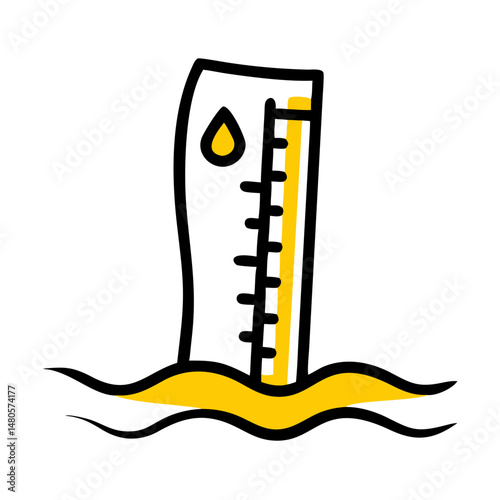 Water level measuring device in stylized outline with waves  