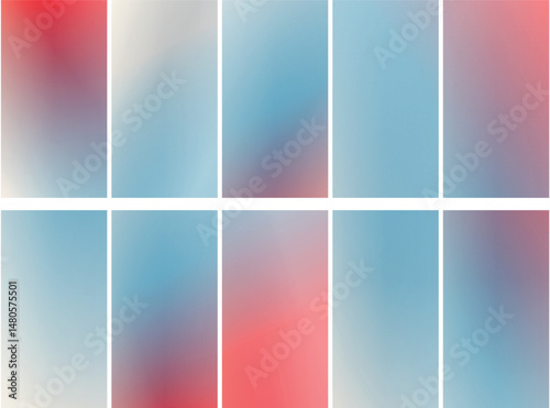 Pastel Blend Abstract Gradient Panels, Light Blue Red And Pink Tones, For Soft Social Media Background Or Gentle UI Design