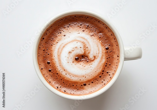 Aerial view of a mug filled with hot chocolate drink