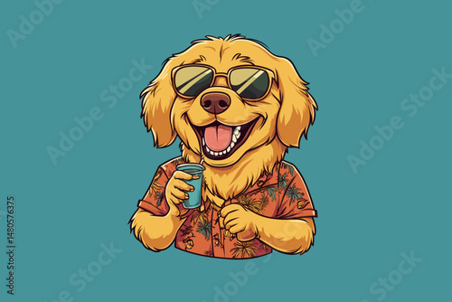 Summer Vibes: Cartoon Dog in Sunglasses with Drink