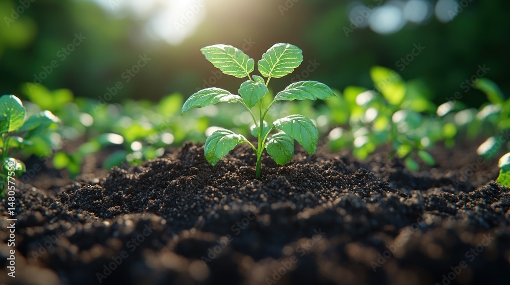 Emerging plants in fertile soil Emerging plants in fertile soil