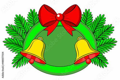 Christmas bells with holly and ribbon
