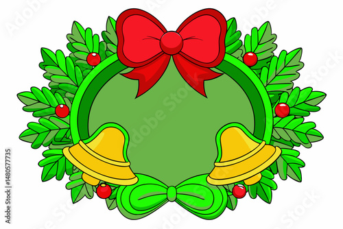 Christmas bells with holly and ribbon