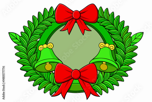 Christmas bells with holly and ribbon