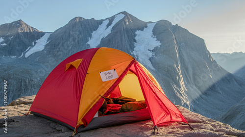 Tourist bivouac in the mountains with a tent in the foreground generative artificial insemination 