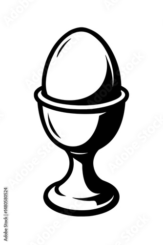 Black and White Illustration of an Egg in an Egg Cup - Graphic Element for Food, Breakfast, or Design Themes