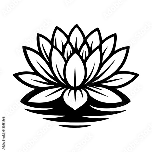 Black and White Illustration of a Lotus Flower on Water - Graphic Element for Nature, Symbolism, or Design Themes