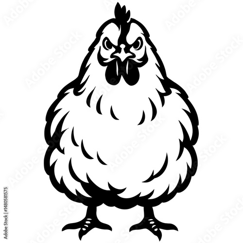 Black and White Illustration of an Angry Chicken - Graphic Element for Animals, Moods, or Design Themes