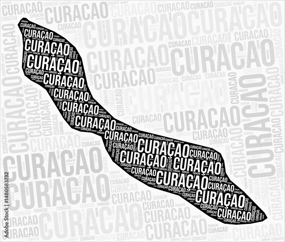 Fototapeta premium Curacao regions map word cloud. Curacao region names. Black and white map design. Modern vector illustration.