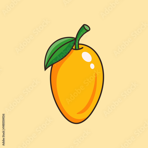 Freshly harvested mango cartoon illustration against a soft yellow background.