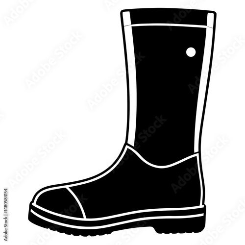 Illustrated black and white rain boot silhouette on a white transparent background