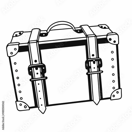 Vintage suitcase outline illustration with buckles and straps ready for travel