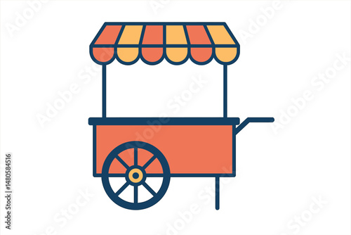 A realistic vector illustration of a food cart on a white background, suitable for branding and corporate identity purposes, is viewed from the right side and allows for easy editing and recoloring