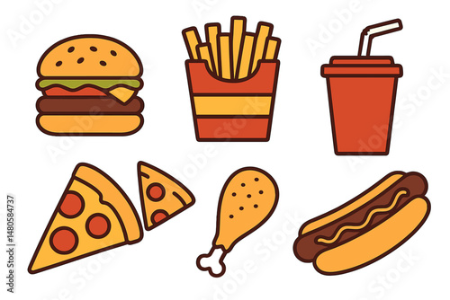 Isolated fast food collection vector, set of junk food