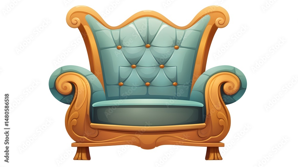 Fototapeta premium Vintage Cartoon Armchair Vector Illustration in Isometric Style for Interior Design Projects