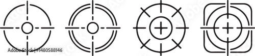 Target destination icon set. Aim sniper shoot group. Focus cursor bull eye mark collection. Vector isolated on white