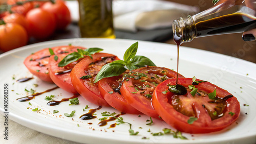 Tomato and basil salad with balsamic glaze