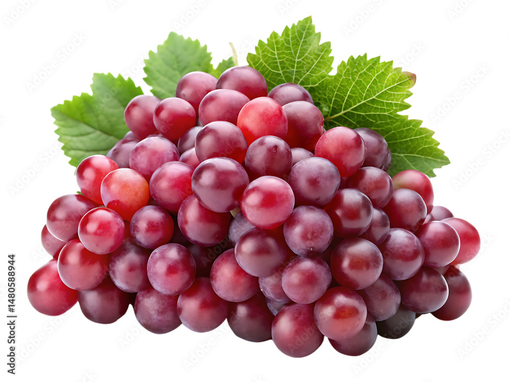 Fototapeta premium cluster of red fresh grapes isolated on white background, PNG