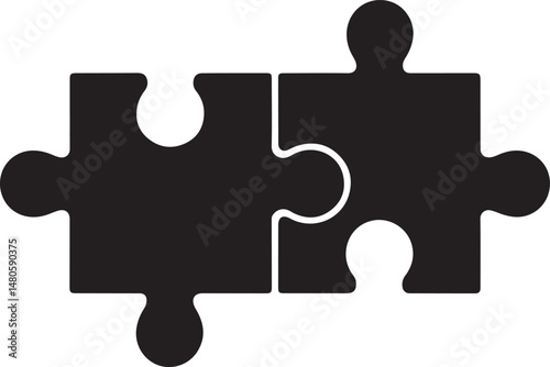 Two pieces of jigsaw puzzle or autism puzzle piece symbol flat vector icon for apps and websites