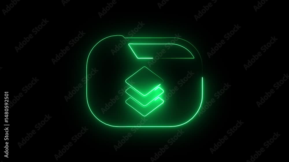 Glowing neon layers icon isolated on black background. HD Video motion graphic animation Glowing neon layers icon isolated on black background. HD Video motion graphic animation